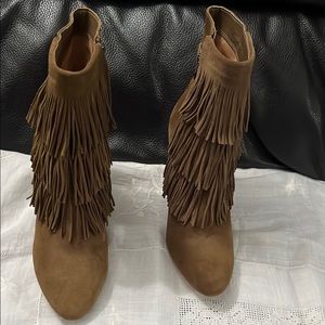 Fringe Suede Ankle Boots - Brown